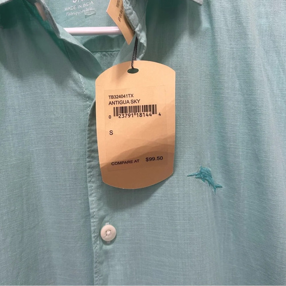 Tommy Bahama Short Sleeve Men's Button Down in Antigua Sky NWT S - Picture 4 of 6